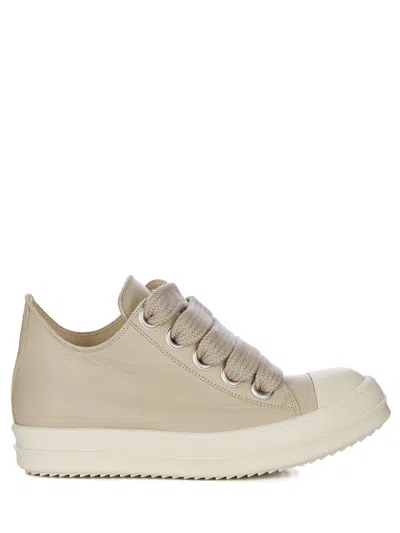 Rick Owens Low Leather Sneakers With Round Toe And Front Lace-up Fastening In Nude
