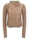 Rick Owens Low Neck Biker Casual Jackets And Parka Pink In Brown