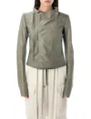 Rick Owens Celadon Low Neck Biker Jacket In Celadon