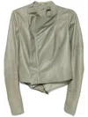 Rick Owens Celadon Low Neck Biker Jacket In Green