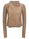 Rick Owens Low Neck Biker Casual Jackets And Parka Pink In Brown