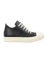 Rick Owens Men Low Sneaks In Grain Calf Leather In Black Milk Milk Sole