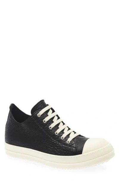 Rick Owens Crocodile-effect Leather Low-top Sneakers In Black