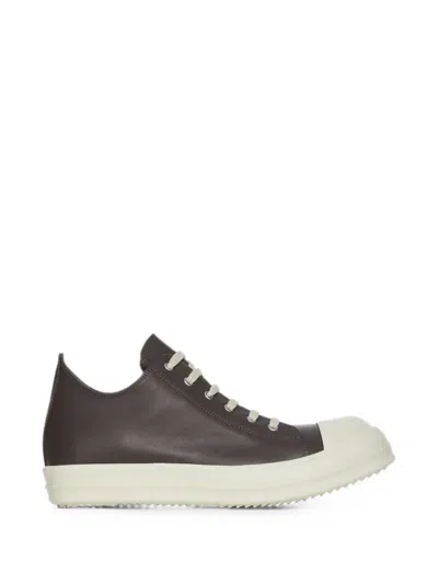 Rick Owens Ramones Leather And Rubber Sneakers In Brown