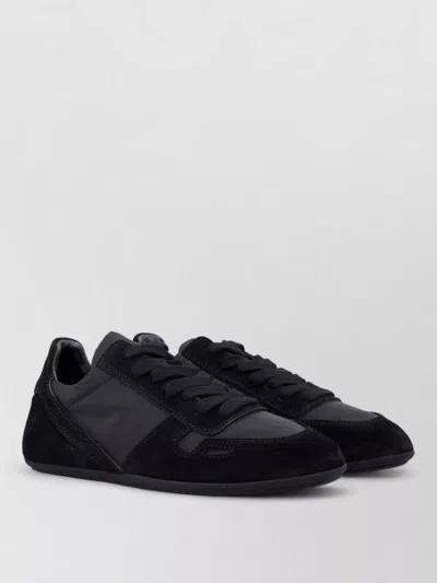 Rick Owens Low Top Sneakers Suede Panels Rubber Sole In Black