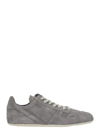 Rick Owens Low Top Suede Sneaker With Round Toe And Lace-up Closure In Gray