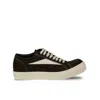 Rick Owens Low-top Suede Sneakers With Contrasting Leather Inserts In Black