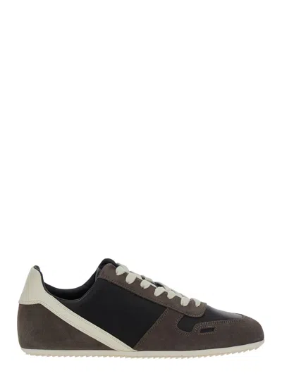 Rick Owens Low-top Leather Sneaker With Suede Inserts In Brown