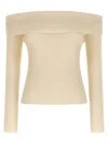 Rick Owens Long Sleeve Off Shoulder Knit Sweater In White