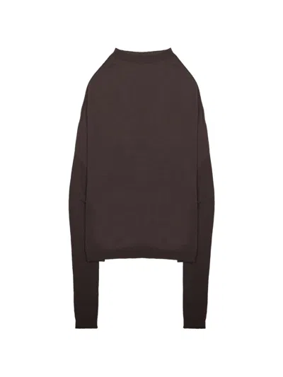 Rick Owens Ls Crater Ribbed-knit Panelled Sweater In Brown
