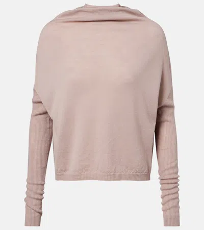 Rick Owens Ls Crater Virgin Wool Sweater In Pink