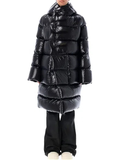 Rick Owens Asymmetric Hooded Puffer Coat In Black