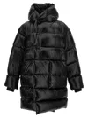 Rick Owens Quilted Black Down Coat With Design In Black