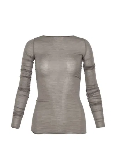 Rick Owens Ls Ruched Long-sleeve T-shirt In Brown