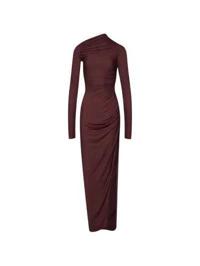 Rick Owens Ls Svita Asymmetric Ruched Maxi Dress In Burgundy