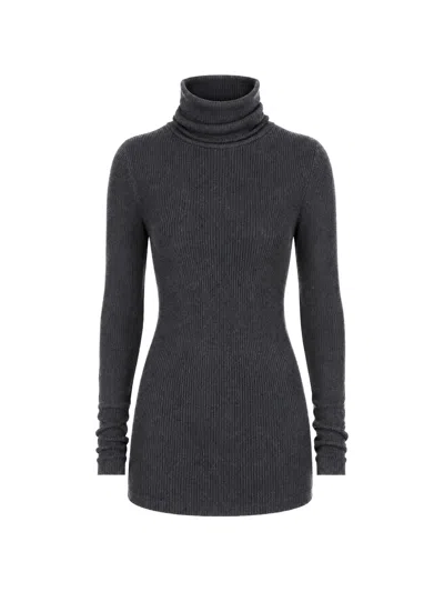Rick Owens Wool Slim Fit Ribbed Turtleneck Sweater In Black