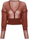 Rick Owens Ls V Fine-knit Cropped Jumper In Braun