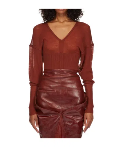 Rick Owens Ls V Fine-knit Cropped Jumper In Red