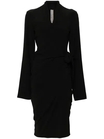 Rick Owens Ls Wrap Dress In Black