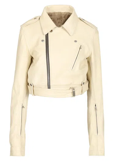 Rick Owens Luke S Stooger Leather Jacket In Neutral