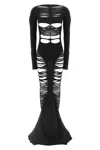 Rick Owens Long Black Wool Dress With Intricate Cut-outs In Black