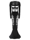 Rick Owens Long Black Wool Dress With Intricate Cut-outs In Black