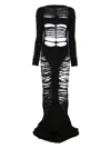 Rick Owens Long Black Wool Dress With Intricate Cut-outs In Black