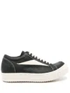 Rick Owens Women Black Low Top Sneakers With Contrasting Stitching In Leather Woman In 黑色