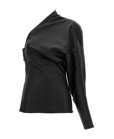 Rick Owens Luxor One-shoulder Leather Top In Black