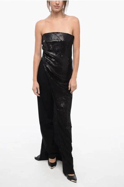 Rick Owens Luxor Sequined Strapless Long Top In Black