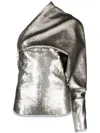 Rick Owens Luxor Single-sleeve Draped Sequin Top In Silver