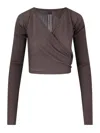 Rick Owens Crewneck Wrap Knitwear Long Sleeves Cropped In Brown