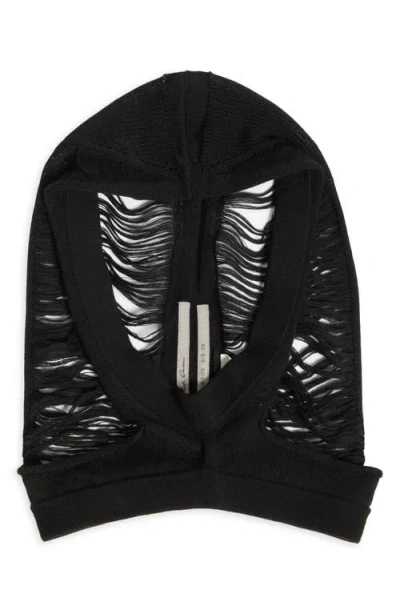 Rick Owens Maglia Distressed Merino Wool Hood In Black