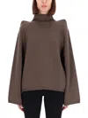 Rick Owens High Neck Long Sleeve Top With Shoulder Detail In Brown