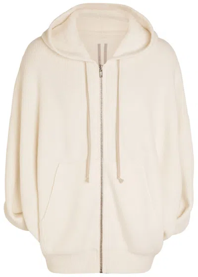 Rick Owens Maglia Zipped Hooded Knit Jumper In Neutral