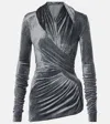 Rick Owens Magnetic Draped Velvet Top In Grey