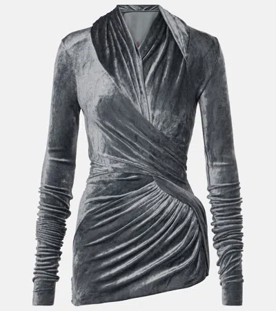 Rick Owens Magnetic Draped Velvet Top In Grey
