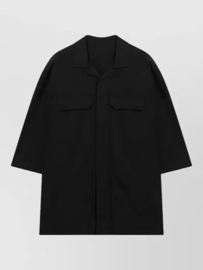 Rick Owens Magnum Tommy Camp Collar Long Shirt In Black