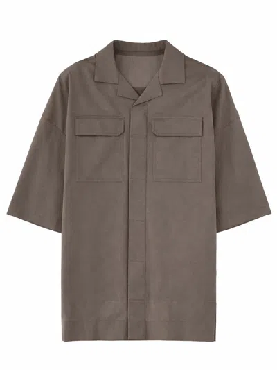 Rick Owens Magnum Tommy Short Sleeve Shirt Pockets In Brown