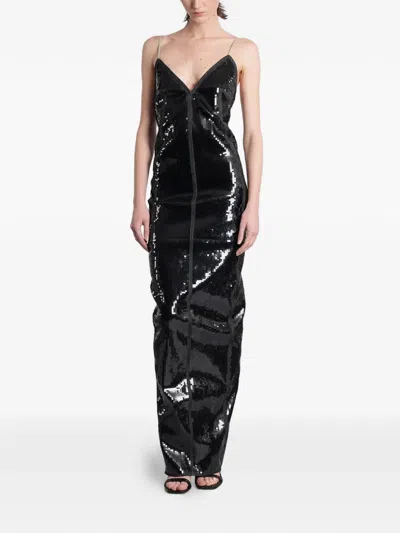 Rick Owens Maillot Gown Sequin-embellished Open-back Cotton Maxi Dress In Black