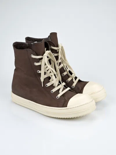Pre-owned Rick Owens Mainline Leather High Top Ramones Shoes In Brown