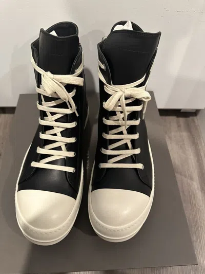 Pre-owned Rick Owens Mainline Leather Ramones High Black Milk Size 44 Shoes