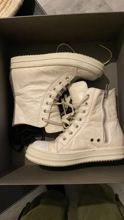 Pre-owned Rick Owens Mainline  Leather Milk Ramones Shoes In White