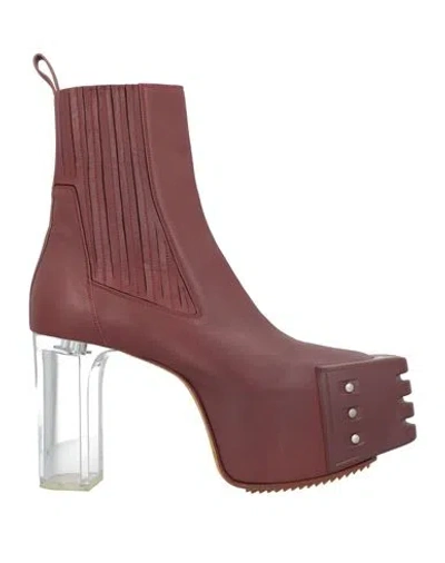 Rick Owens Man Ankle Boots Burgundy Size 11 Leather In Red