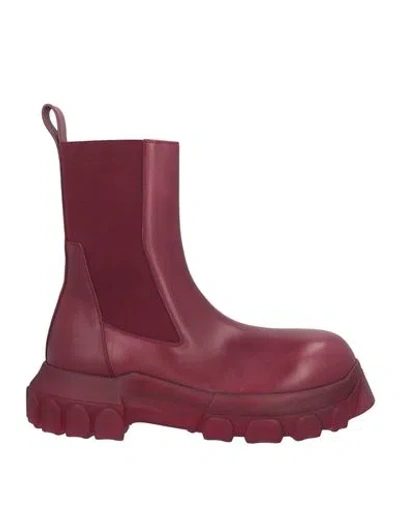 Rick Owens Man Ankle Boots Burgundy Size 8 Leather In Red