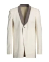 Rick Owens Man Blazer Cream Size 40 Virgin Wool, Elastane, Cotton, Silk In White