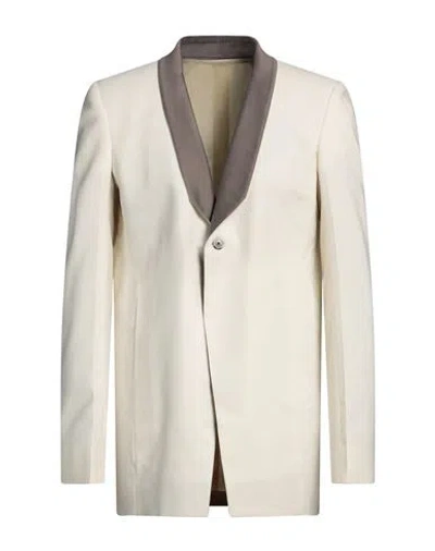 Rick Owens Man Blazer Cream Size 40 Virgin Wool, Elastane, Cotton, Silk In White