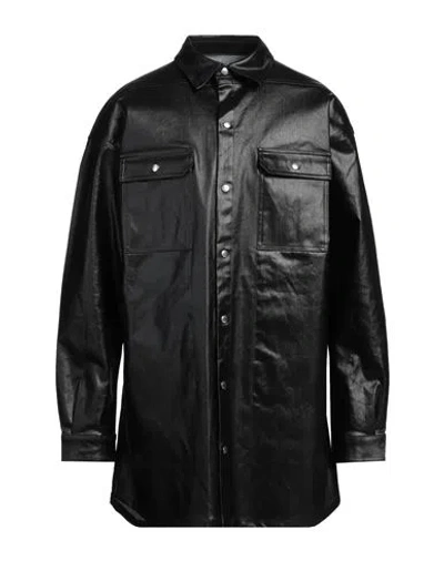 Rick Owens Black Porterville Oversized Leather Shirt In 09 Black
