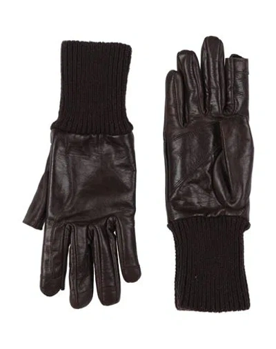 Rick Owens Man Gloves Chocolate Brown Size 8 Calfskin, Wool