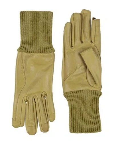 Rick Owens Man Gloves Green Size 8.5 Calfskin, Wool